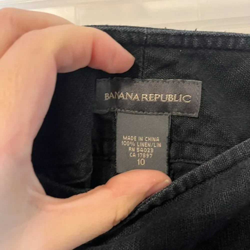 Banana Republic Women's 100% Linen Black Cropped High Rise‎ Casual Pants Sz 10